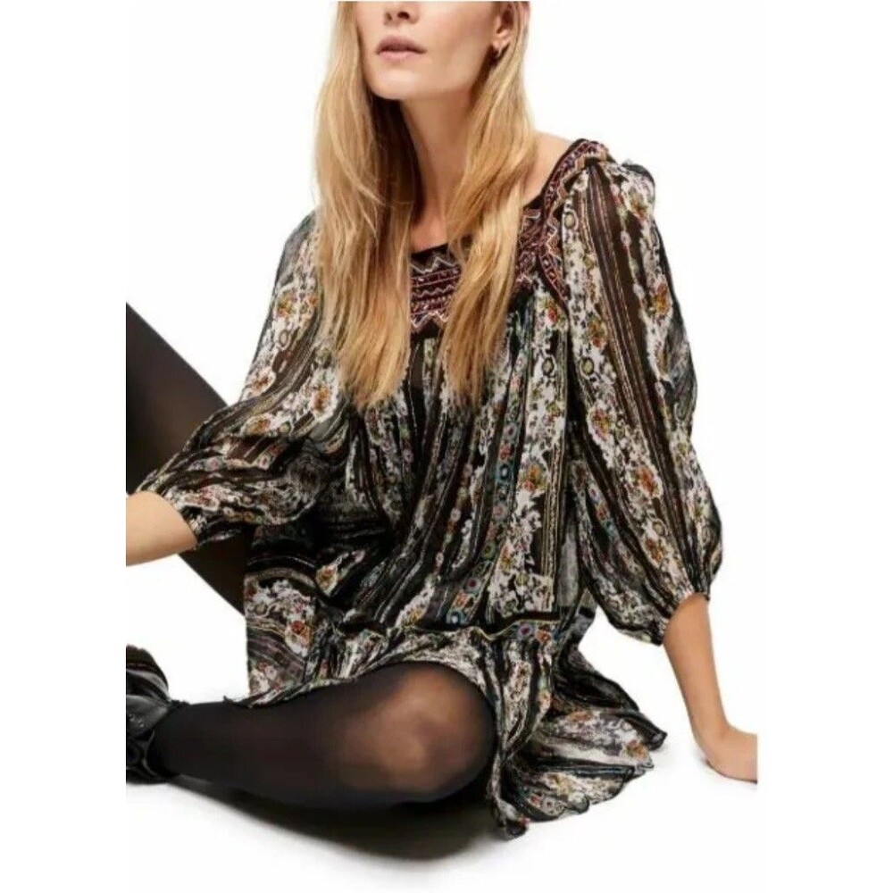 Free People Dance Magic Tunic Black Sheer  XS